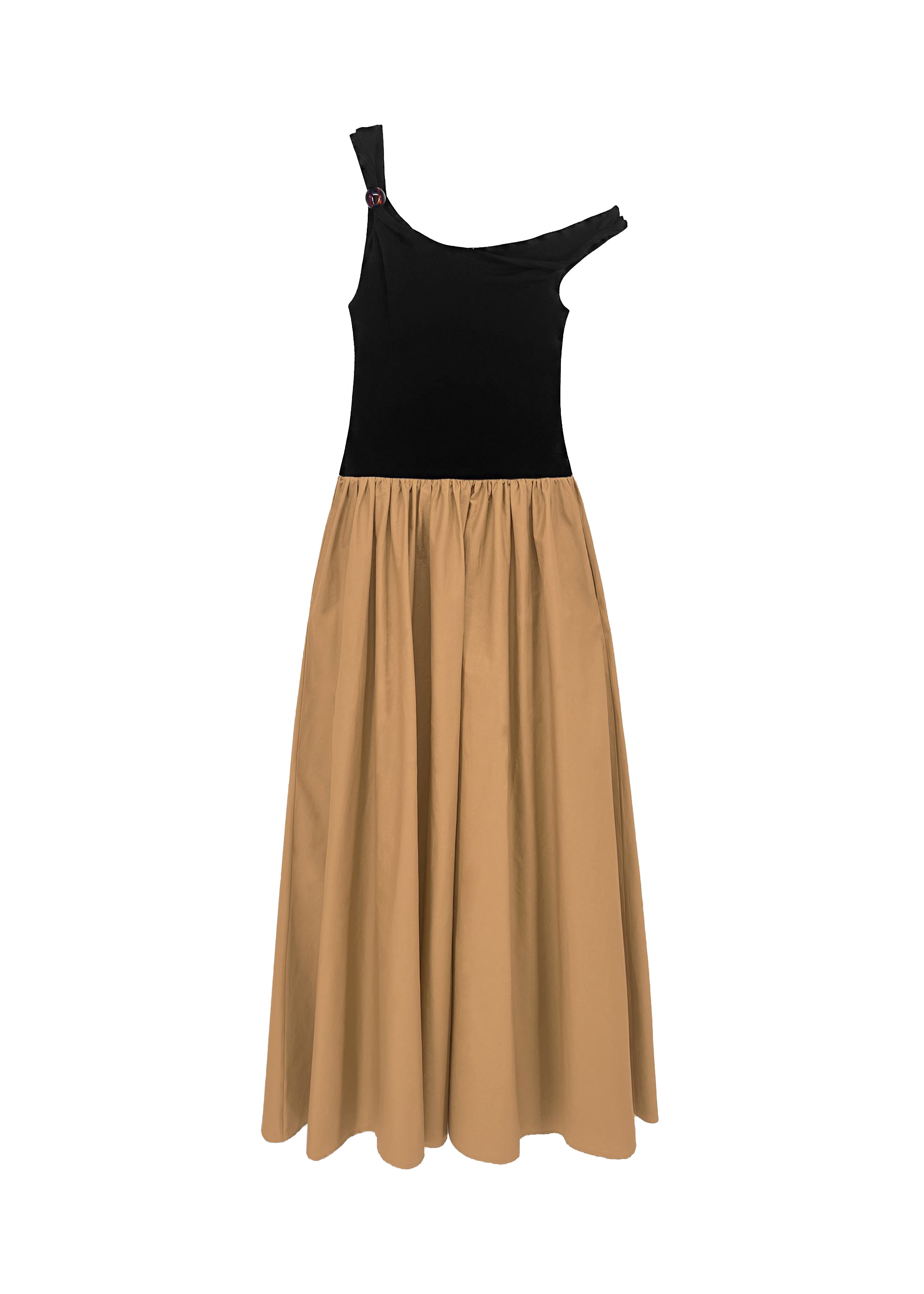 contrast asymmetric strappy maxi dress Women's Lemon Satin Contrast Strappy Maxi Dress