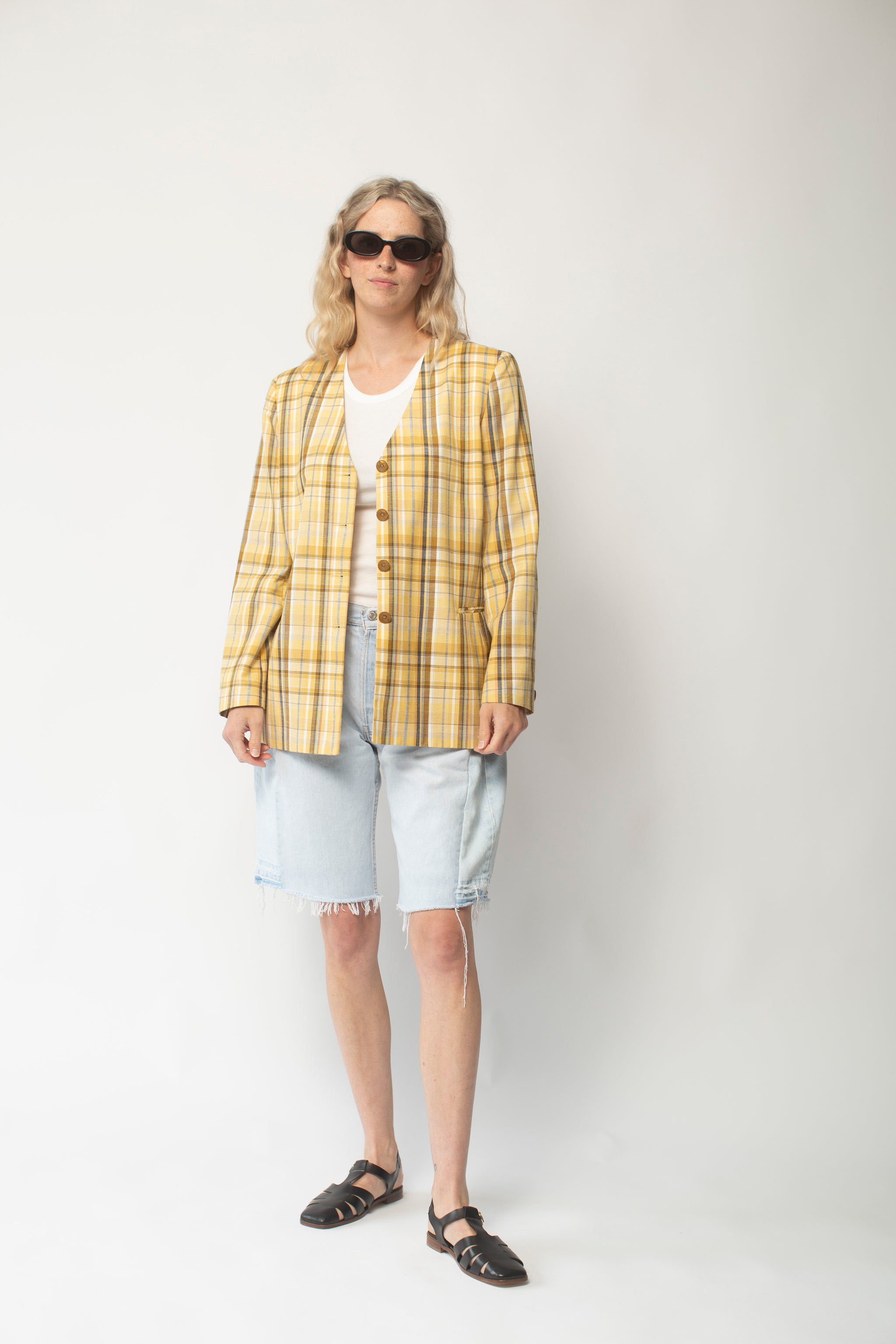 Lightweight Yellow Plaid Blazer