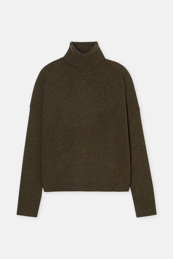 Brown turtleneck sweater on a white background