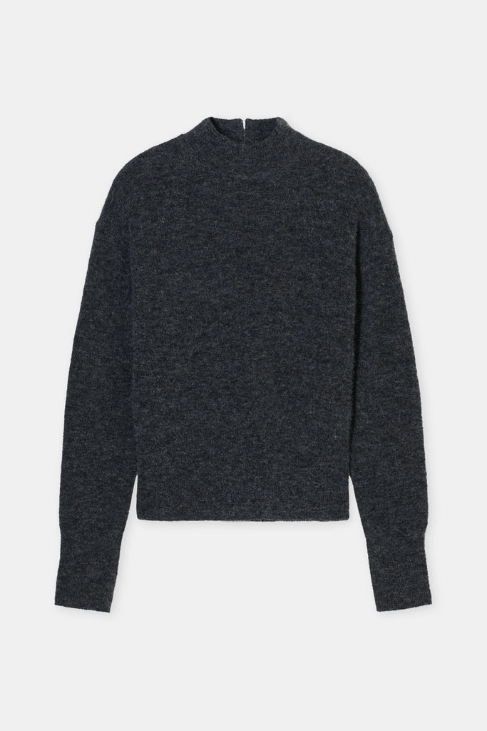 Dark gray sweater on a light gray background
