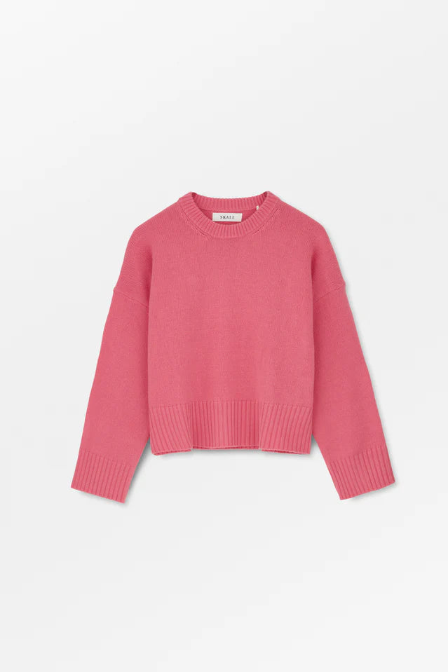 Pink sweater on a light gray background