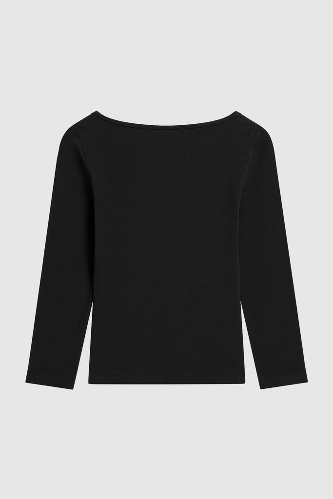 Black long-sleeve top on a white background
