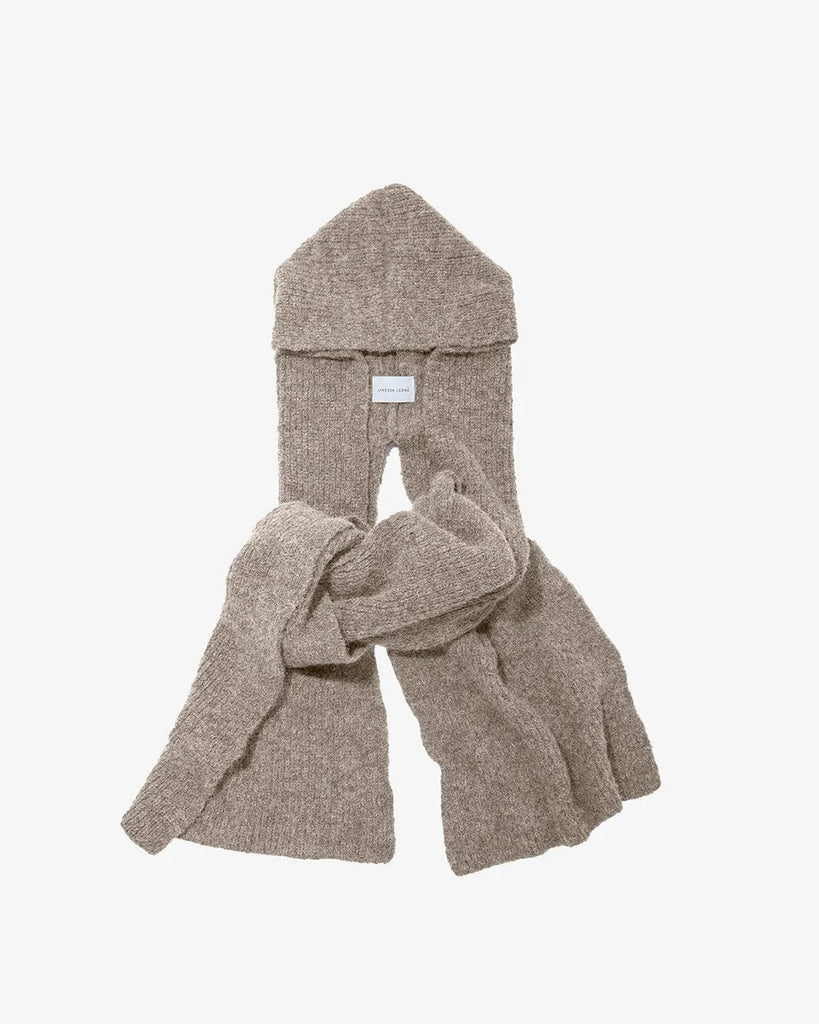 Beige hooded scarf on a white background