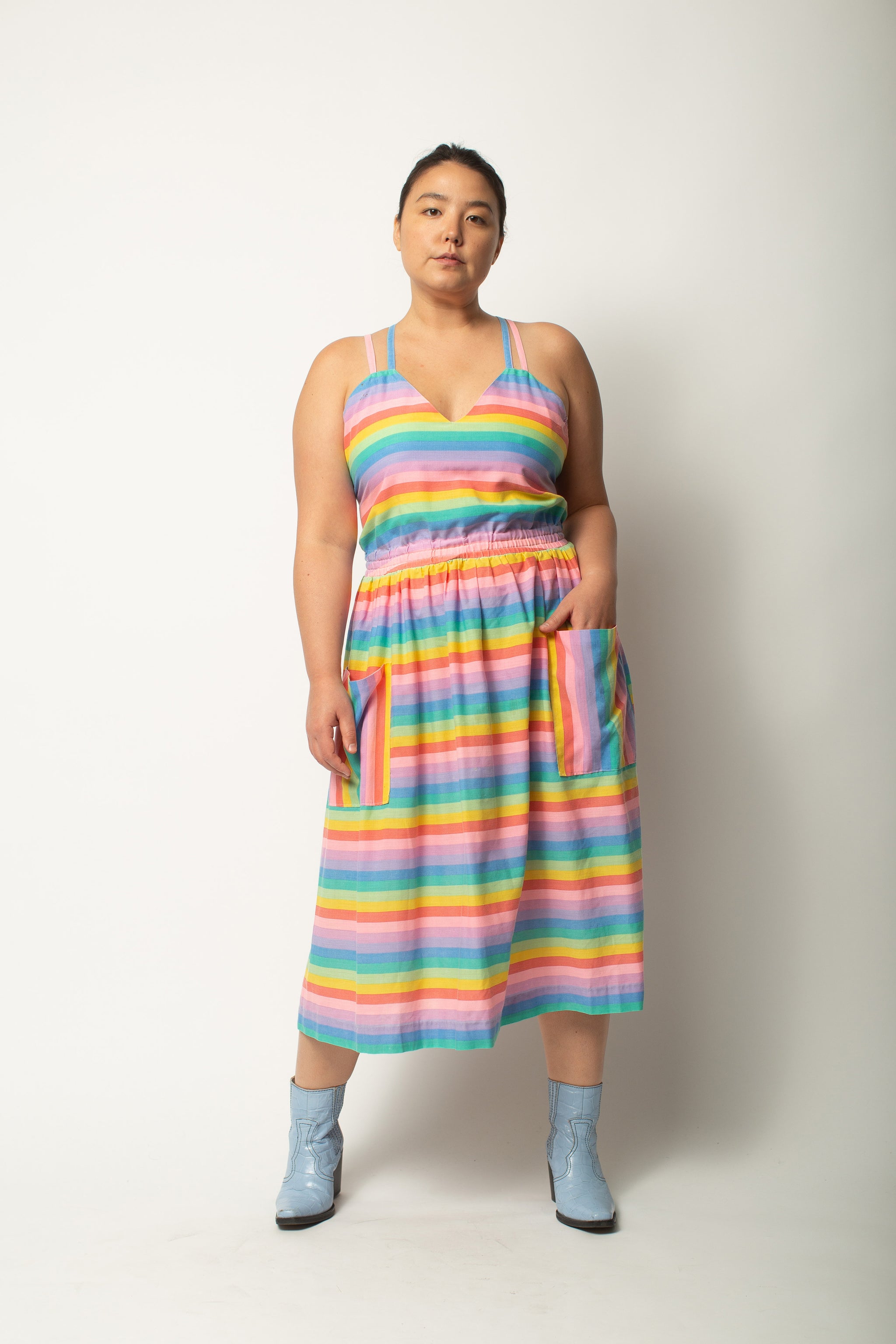 rainbow midi dress Unique Vintage Women's Plus Tiered Sheer Midi Dress Rainbow 1X/16